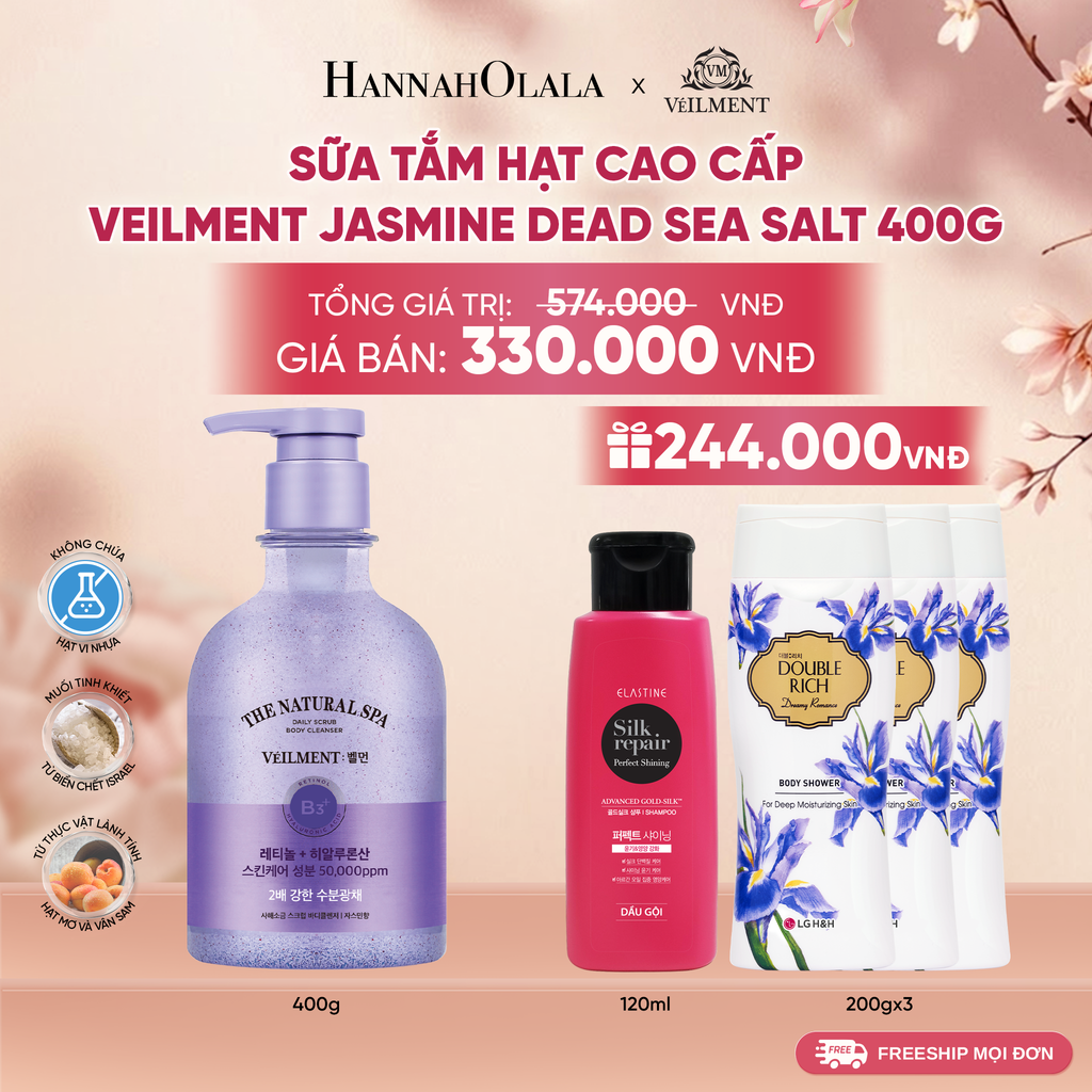  SỮA TẮM HẠT VEILMENT NATURAL SPA JASMINE DEAD SEA SALT 400G 