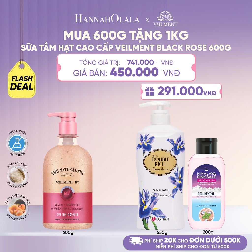  SỮA TẮM HẠT HƯƠNG HOA HỒNG PHÁP VEILMENT SPA BLACK ROSE 600G - L084 