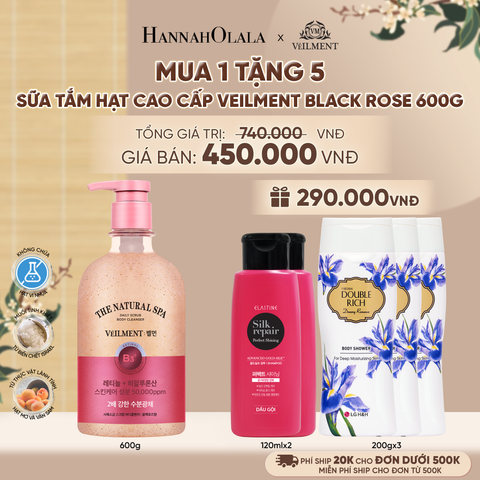  SỮA TẮM HẠT HƯƠNG HOA HỒNG PHÁP VEILMENT SPA BLACK ROSE 600G - A2346 