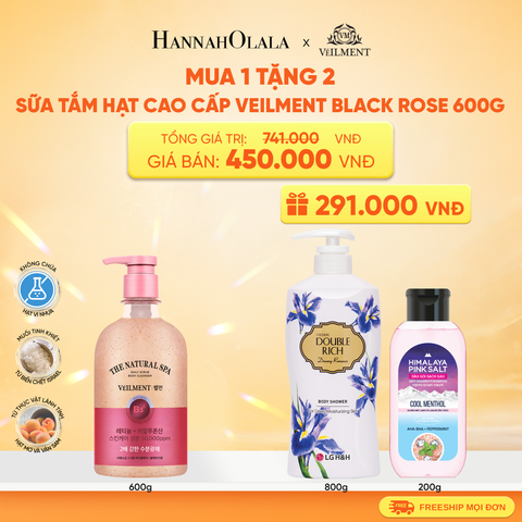  SỮA TẮM HẠT HƯƠNG HOA HỒNG PHÁP VEILMENT SPA BLACK ROSE 600G 