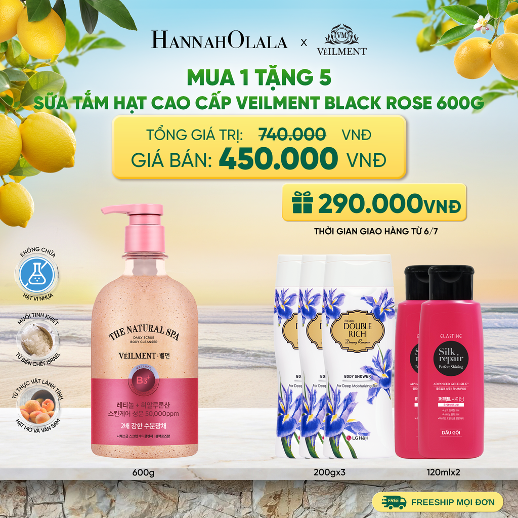  SỮA TẮM HẠT HƯƠNG HOA HỒNG PHÁP VEILMENT SPA BLACK ROSE 600G - A767 
