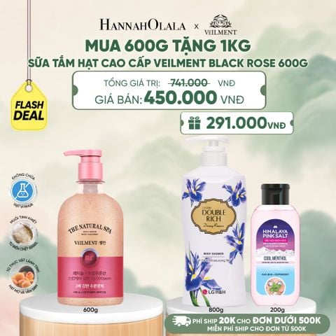  SỮA TẮM HẠT HƯƠNG HOA HỒNG PHÁP VEILMENT SPA BLACK ROSE 600G - A348 
