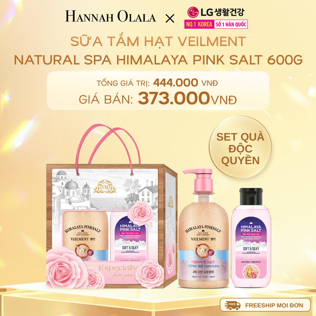  C727_DEAL 23: SET QUÀ ĐỘC QUYỀN - SỮA TẮM HẠT VEILMENT NATURAL SPA HIMALAYA PINK SALT 600G 
