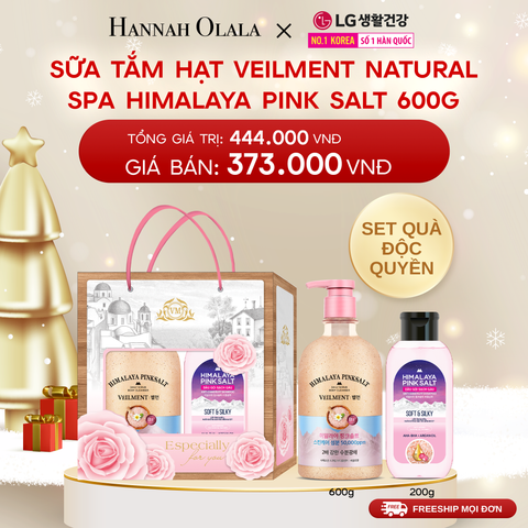  DEAL 35: SET QUÀ ĐỘC QUYỀN- SỮA TẮM HẠT VEILMENT NATURAL SPA HIMALAYA PINK SALT 600G 