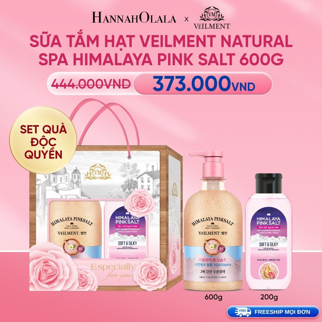  DEAL17: SET QUÀ ĐỘC QUYỀN- SỮA TẮM HẠT VEILMENT NATURAL SPA HIMALAYA PINK SALT 600G 
