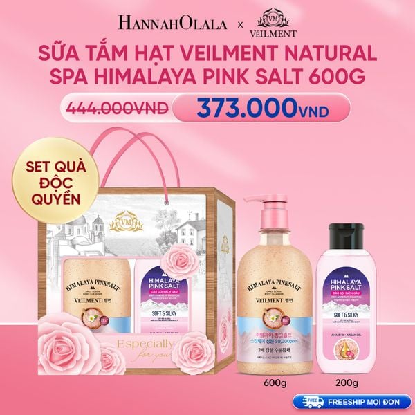  DEAL17: SET QUÀ ĐỘC QUYỀN- SỮA TẮM HẠT VEILMENT NATURAL SPA HIMALAYA PINK SALT 600G 