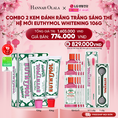  DEAL 11: COMBO 2 KEM ĐÁNH RĂNG TRẮNG RĂNG EUTHYMOL CÔNG NGHỆ SẮC TÍM - TRUNG HÒA Ố VÀNG 106GR - ORIGINAL & HỒNG 