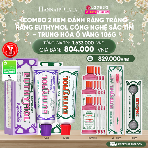  DEAL 12: COMBO 2 KEM ĐÁNH RĂNG TRẮNG RĂNG EUTHYMOL CÔNG NGHỆ SẮC TÍM - TRUNG HÒA Ố VÀNG 106GR - ORIGINAL & TÍM 