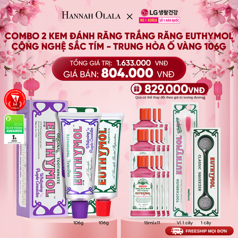  DEAL 12: COMBO 2 KEM ĐÁNH RĂNG TRẮNG RĂNG EUTHYMOL CÔNG NGHỆ SẮC TÍM - TRUNG HÒA Ố VÀNG 106GR - ORIGINAL & TÍM 