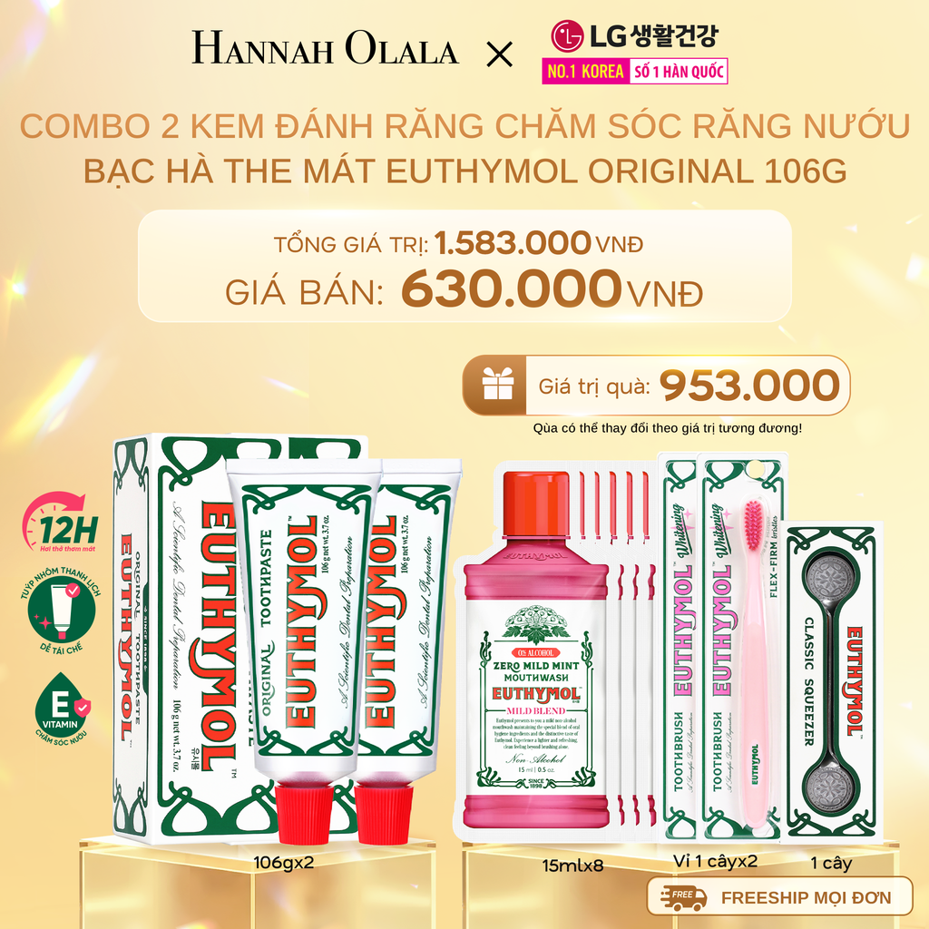  DEAL 24: COMBO 2 KEM ĐÁNH RĂNG CHĂM SÓC RĂNG NƯỚU BẠC HÀ THE MÁT EUTHYMOL ORIGINAL 106GR 