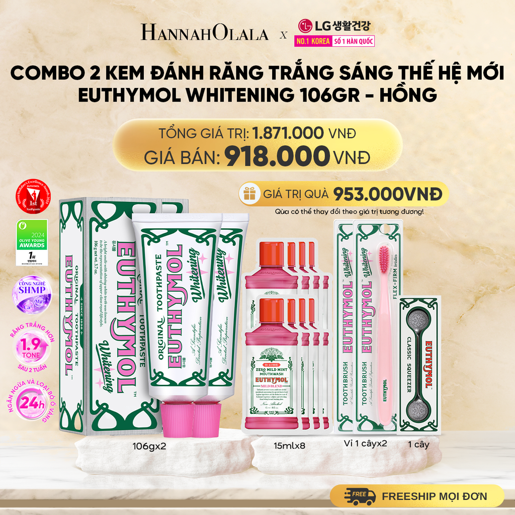  DEAL 11: COMBO 2 KEM ĐÁNH RĂNG TRẮNG SÁNG THẾ HỆ MỚI EUTHYMOL WHITENING 106GR - HỒNG 