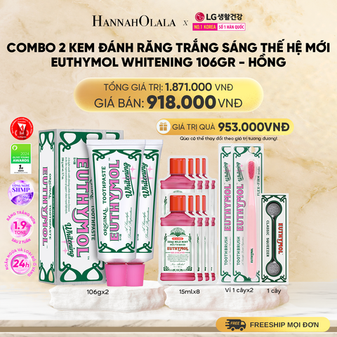  DEAL 11: COMBO 2 KEM ĐÁNH RĂNG TRẮNG SÁNG THẾ HỆ MỚI EUTHYMOL WHITENING 106GR - HỒNG 