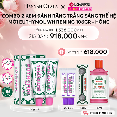  E1047: DEAL 19: COMBO 2 KEM ĐÁNH RĂNG TRẮNG SÁNG THẾ HỆ MỚI EUTHYMOL WHITENING 106GR - HỒNG 