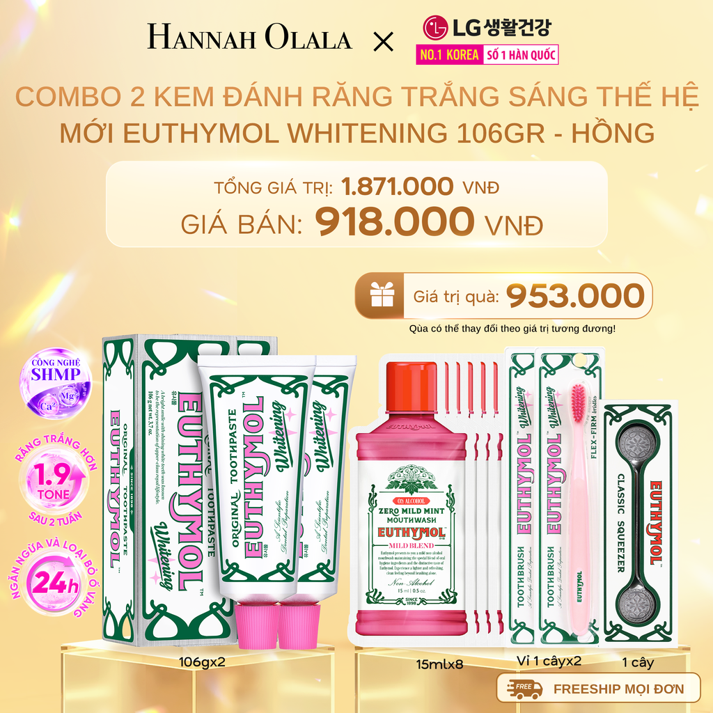  DEAL 25: COMBO 2 KEM ĐÁNH RĂNG TRẮNG SÁNG THẾ HỆ MỚI EUTHYMOL WHITENING 106GR - HỒNG 