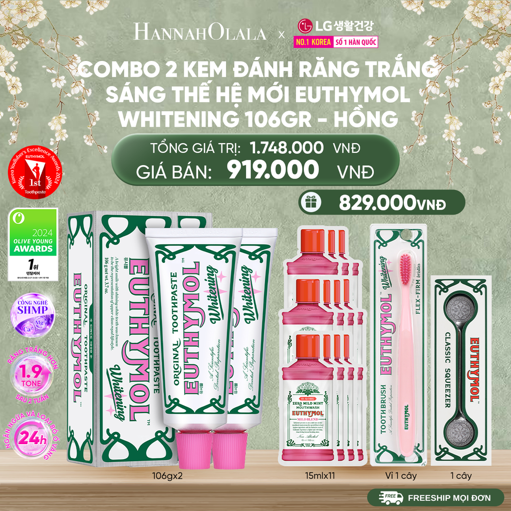  DEAL 09: COMBO 2 KEM ĐÁNH RĂNG TRẮNG SÁNG THẾ HỆ MỚI EUTHYMOL WHITENING 106GR - HỒNG 