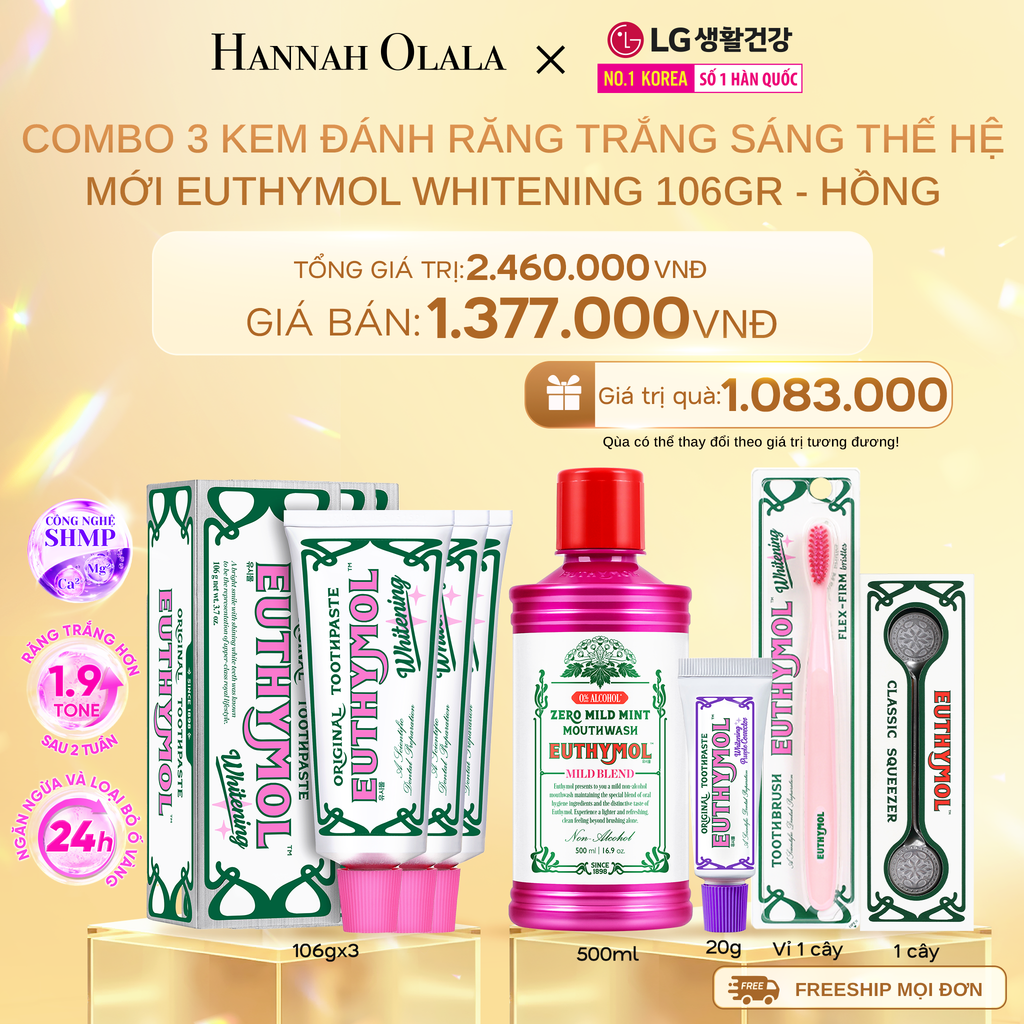 DEAL 28: COMBO 3 KEM ĐÁNH RĂNG TRẮNG SÁNG THẾ HỆ MỚI EUTHYMOL WHITENING 106GR - HỒNG 