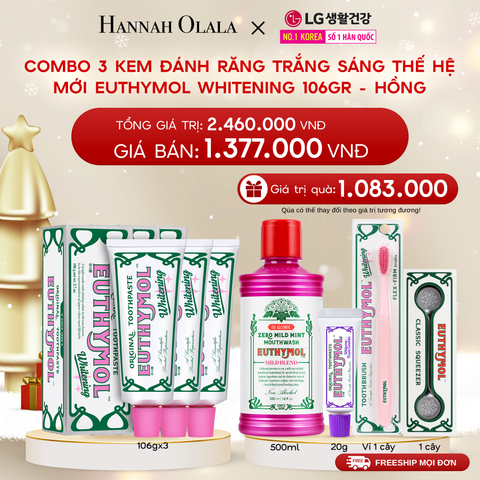  DEAL 33: COMBO 3 KEM ĐÁNH RĂNG TRẮNG SÁNG THẾ HỆ MỚI EUTHYMOL WHITENING 106GR - HỒNG 