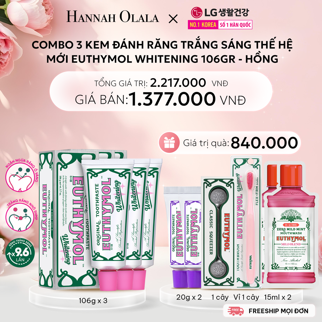  E1050: DEAL 21: COMBO 3 KEM ĐÁNH RĂNG TRẮNG SÁNG THẾ HỆ MỚI EUTHYMOL WHITENING 106GR - HỒNG 