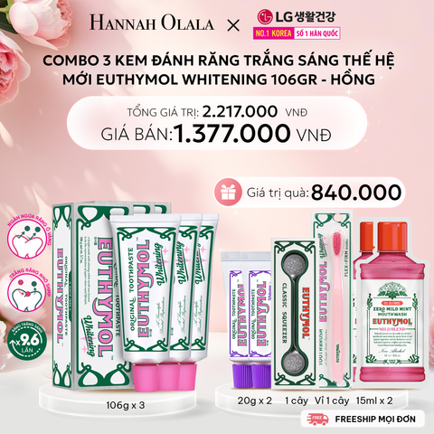  E1050: DEAL 21: COMBO 3 KEM ĐÁNH RĂNG TRẮNG SÁNG THẾ HỆ MỚI EUTHYMOL WHITENING 106GR - HỒNG 