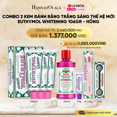  DEAL 14: COMBO 3 KEM ĐÁNH RĂNG TRẮNG SÁNG THẾ HỆ MỚI EUTHYMOL WHITENING 106GR - HỒNG 