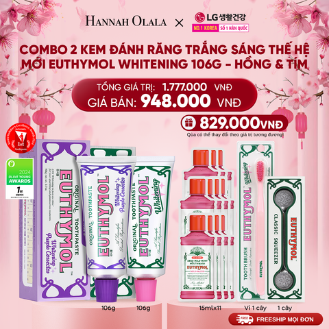  DEAL 13: COMBO 2 KEM ĐÁNH RĂNG TRẮNG SÁNG THẾ HỆ MỚI EUTHYMOL WHITENING 106GR - HỒNG & TÍM 