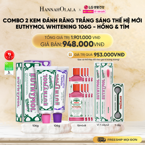  DEAL 12: COMBO 2 KEM ĐÁNH RĂNG TRẮNG SÁNG THẾ HỆ MỚI EUTHYMOL WHITENING 106GR - HỒNG & TÍM 