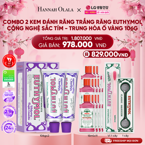  A1442_DEAL 10: COMBO 2 KEM ĐÁNH RĂNG TRẮNG RĂNG EUTHYMOL CÔNG NGHỆ SẮC TÍM - TRUNG HÒA Ố VÀNG 106GR - TÍM 