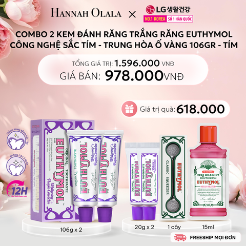  E1049: DEAL 20: COMBO 2 KEM ĐÁNH RĂNG TRẮNG RĂNG EUTHYMOL CÔNG NGHỆ SẮC TÍM - TRUNG HÒA Ố VÀNG 106GR - TÍM 