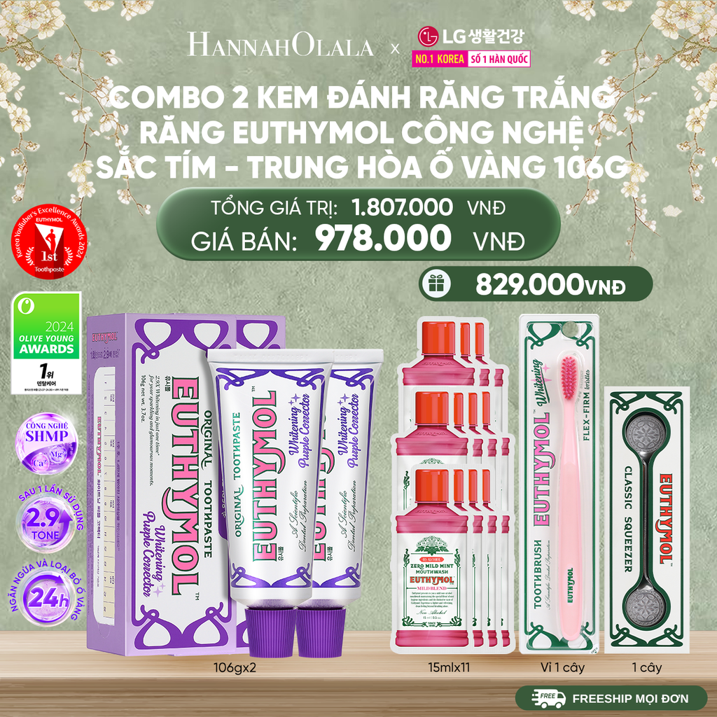  DEAL 10: COMBO 2 KEM ĐÁNH RĂNG TRẮNG RĂNG EUTHYMOL CÔNG NGHỆ SẮC TÍM - TRUNG HÒA Ố VÀNG 106GR - TÍM 