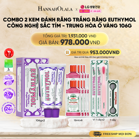  DEAL 13: COMBO 2 KEM ĐÁNH RĂNG TRẮNG RĂNG EUTHYMOL CÔNG NGHỆ SẮC TÍM - TRUNG HÒA Ố VÀNG 106GR - TÍM 
