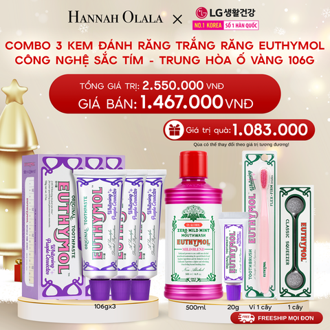  DEAL 34: COMBO 3 KEM ĐÁNH RĂNG TRẮNG RĂNG EUTHYMOL CÔNG NGHỆ SẮC TÍM - TRUNG HÒA Ố VÀNG 106GR - TÍM 
