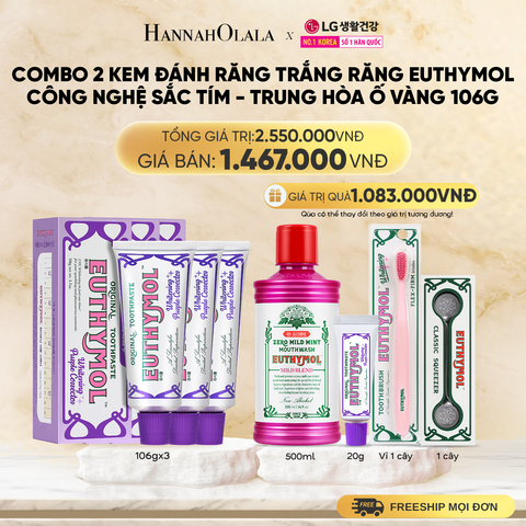  DEAL 15: COMBO 3 KEM ĐÁNH RĂNG TRẮNG RĂNG EUTHYMOL CÔNG NGHỆ SẮC TÍM - TRUNG HÒA Ố VÀNG 106GR - TÍM 