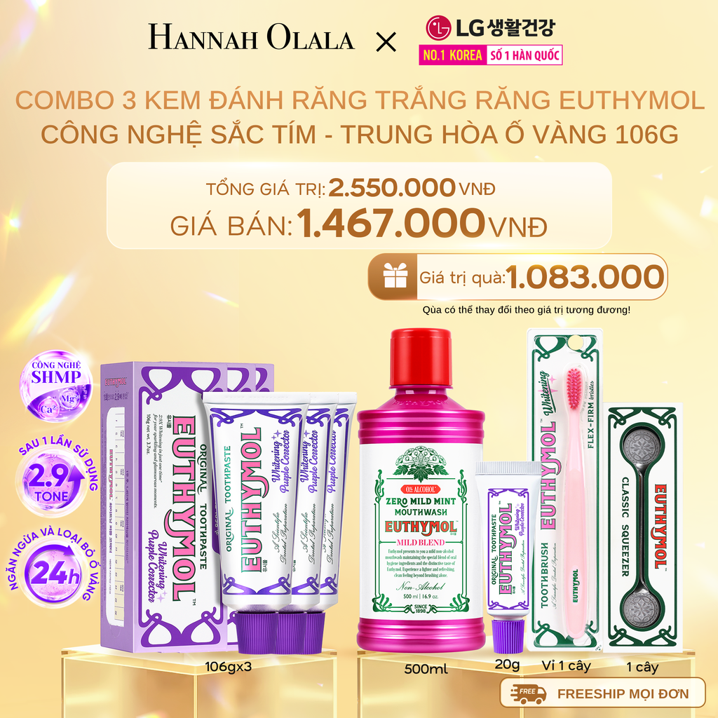  DEAL 29: COMBO 3 KEM ĐÁNH RĂNG TRẮNG RĂNG EUTHYMOL CÔNG NGHỆ SẮC TÍM - TRUNG HÒA Ố VÀNG 106GR - TÍM 
