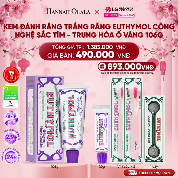  DEAL 06: KEM ĐÁNH RĂNG TRẮNG RĂNG EUTHYMOL CÔNG NGHỆ SẮC TÍM - TRUNG HÒA Ố VÀNG 106GR - TÍM 