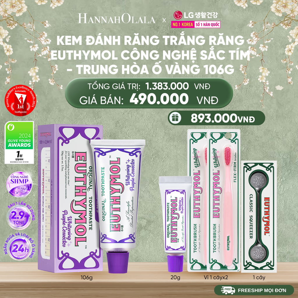  DEAL 06: KEM ĐÁNH RĂNG TRẮNG RĂNG EUTHYMOL CÔNG NGHỆ SẮC TÍM - TRUNG HÒA Ố VÀNG 106GR - TÍM 
