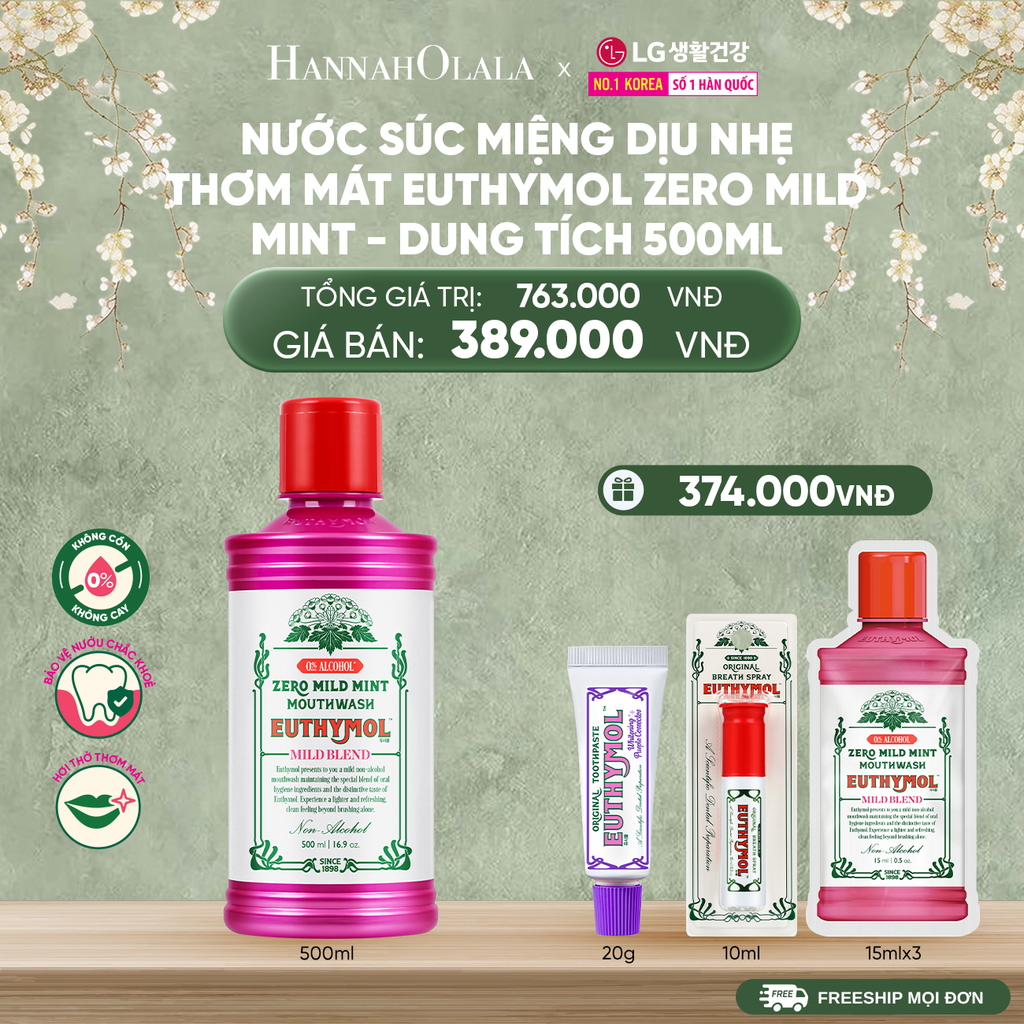  DEAL 07: NƯỚC SÚC MIỆNG KHÔNG CỒN EUTHYMOL ZERO MILD MINT - DUNG TÍCH 500ML 
