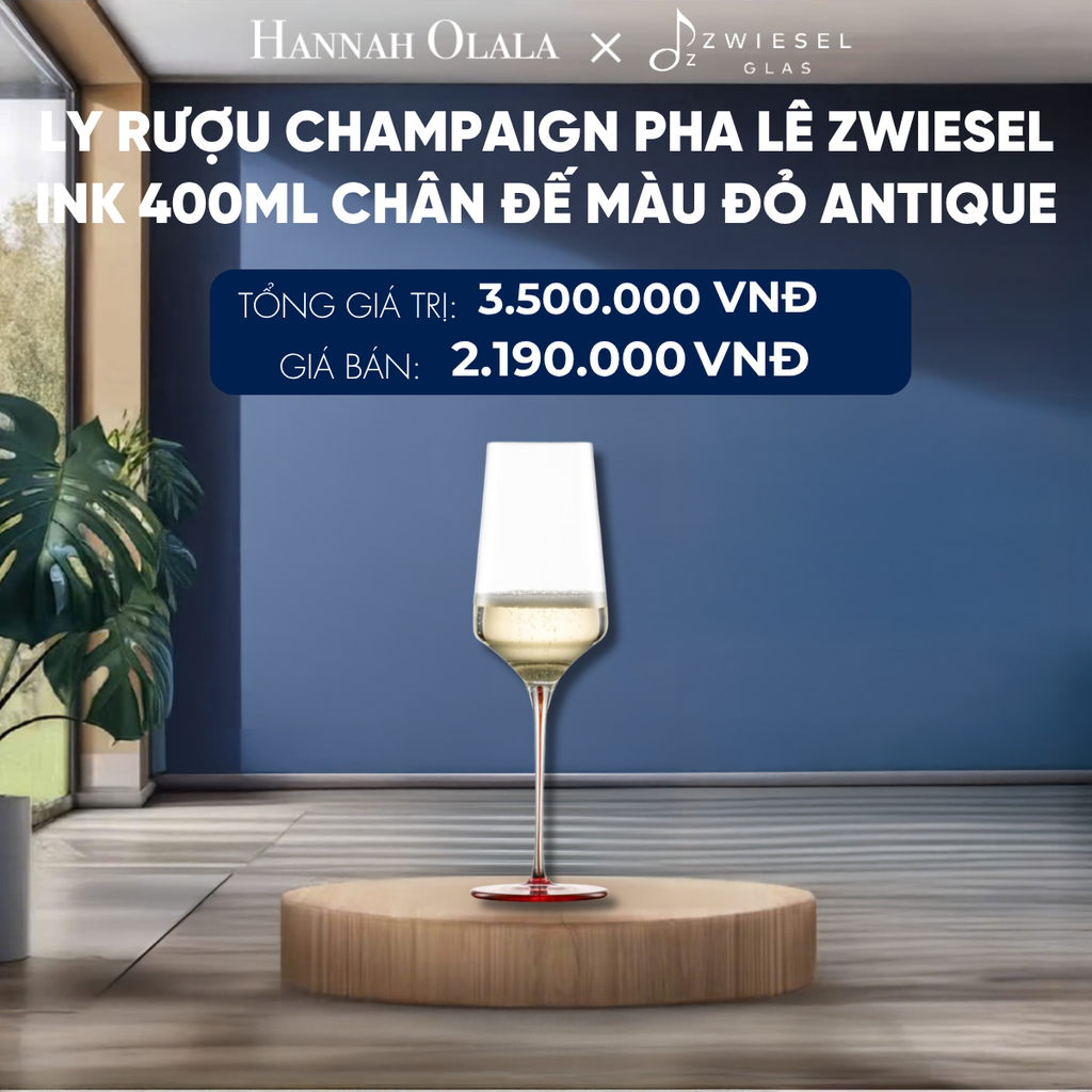  LY RƯỢU VANG PHA LÊ ZWIESEL INK CHÂN ĐẾ MÀU ĐỎ ANTIQUE 