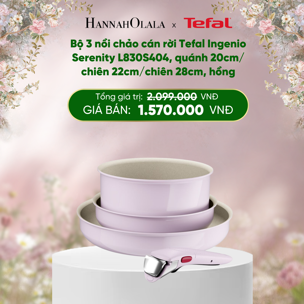  E293_DEAL 14: BỘ 3 NỒI CHẢO CÁN RỜI TEFAL INGENIO SERENITY L827S404, QUÁNH 20CM/ CHIÊN 22CM/CHIÊN 28CM 