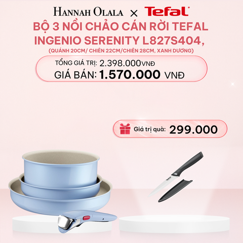  DEAL 10.2: BỘ 3 NỒI CHẢO CÁN RỜI TEFAL INGENIO SERENITY L827S404, QUÁNH 20CM/ CHIÊN 22CM/CHIÊN 28CM 