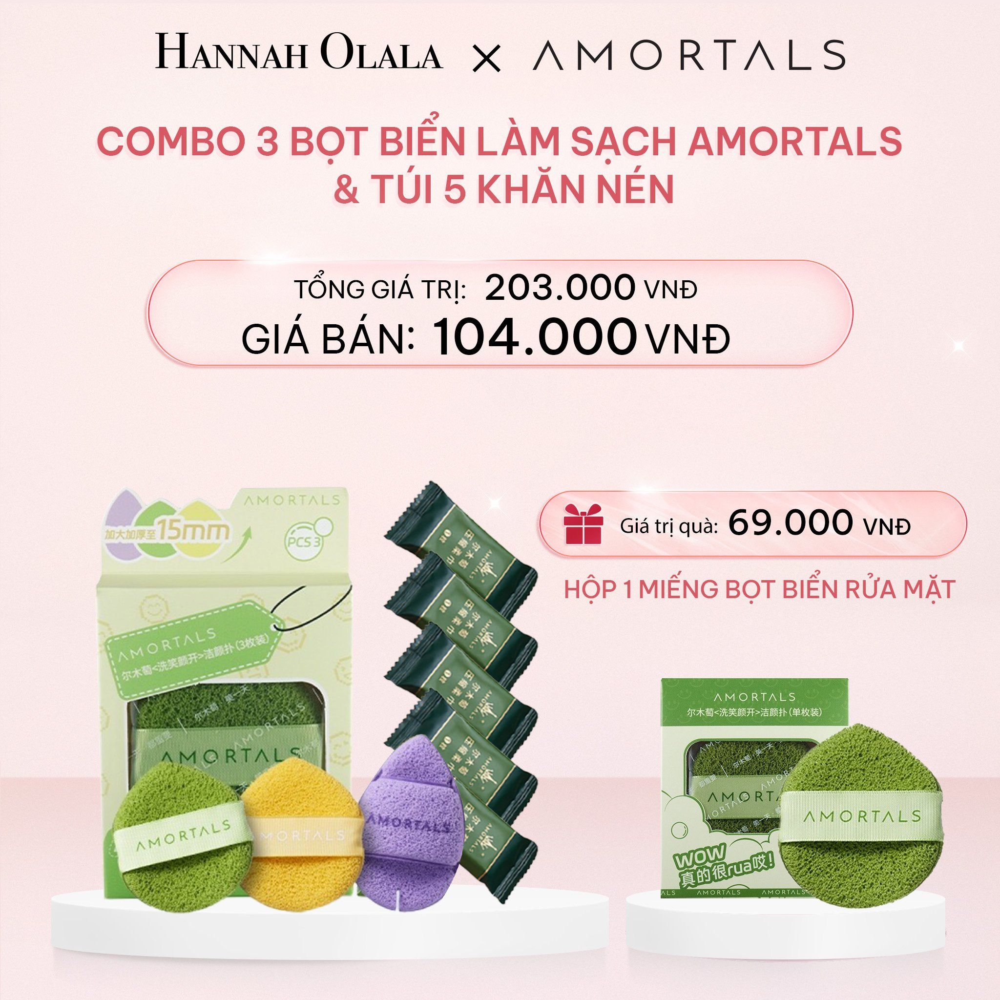  E708_DEAL 18: [EXCLUSIVE] COMBO 3 BỌT BIỂN LÀM SẠCH AMORTALS (VER 1) + TÚI 5 KHĂN NÉN 