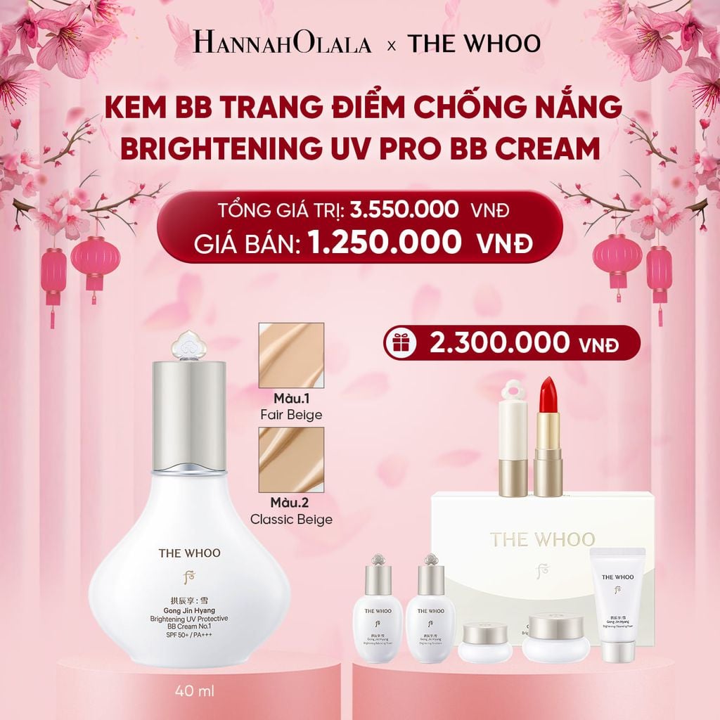  DEAL 18: PHIÊN BẢN 2025 - KEM BB TRANG ĐIỂM CHỐNG NẮNG WHOO SEOL BRIGHT UV PRO BB CREAM 40ML 
