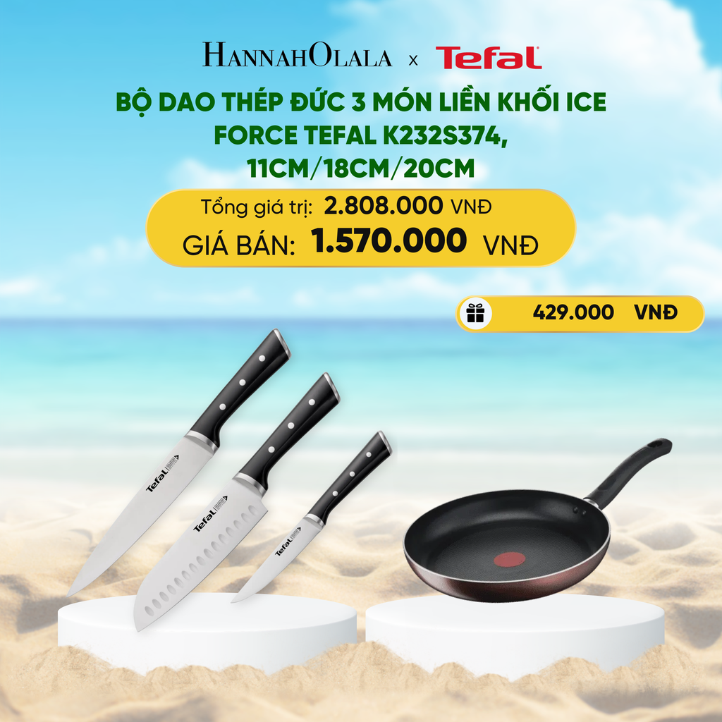  DEAL 18: BỘ DAO THÉP ĐỨC 3 MÓN LIỀN KHỐI ICE FORCE TEFAL K232S374, 11CM/18CM/20CM 
