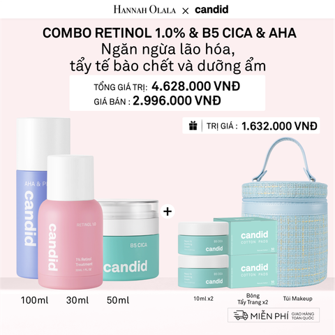  DEAL 18: RETINOL 1.0% 30ML & B5 CICA 50 ML & AHA 100ML BỘ BA NGĂN NGỪA LÃO HÓA, TẨY TẾ BÀO CHẾT VÀ DƯỠNG ẨM PHỤC HỒI 