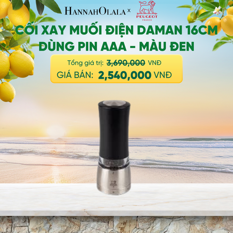  CỐI XAY MUỐI ĐIỆN DAMAN 16CM 
DÙNG PIN AAA - MÀU ĐEN - A2581 