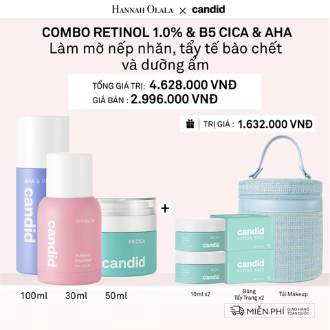  A10_DEAL 18: RETINOL 1.0% 30ML & B5 CICA 50 ML & AHA 100ML BỘ BA LÀM MỜ NẾP NHĂN, TẨY TẾ BÀO CHẾT VÀ DƯỠNG ẨM PHỤC HỒI 
