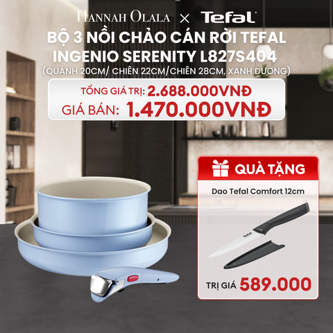 DEAL 15: BỘ 3 NỒI CHẢO CÁN RỜI TEFAL INGENIO SERENITY L827S404, QUÁNH 20CM/ CHIÊN 22CM/CHIÊN 28CM 