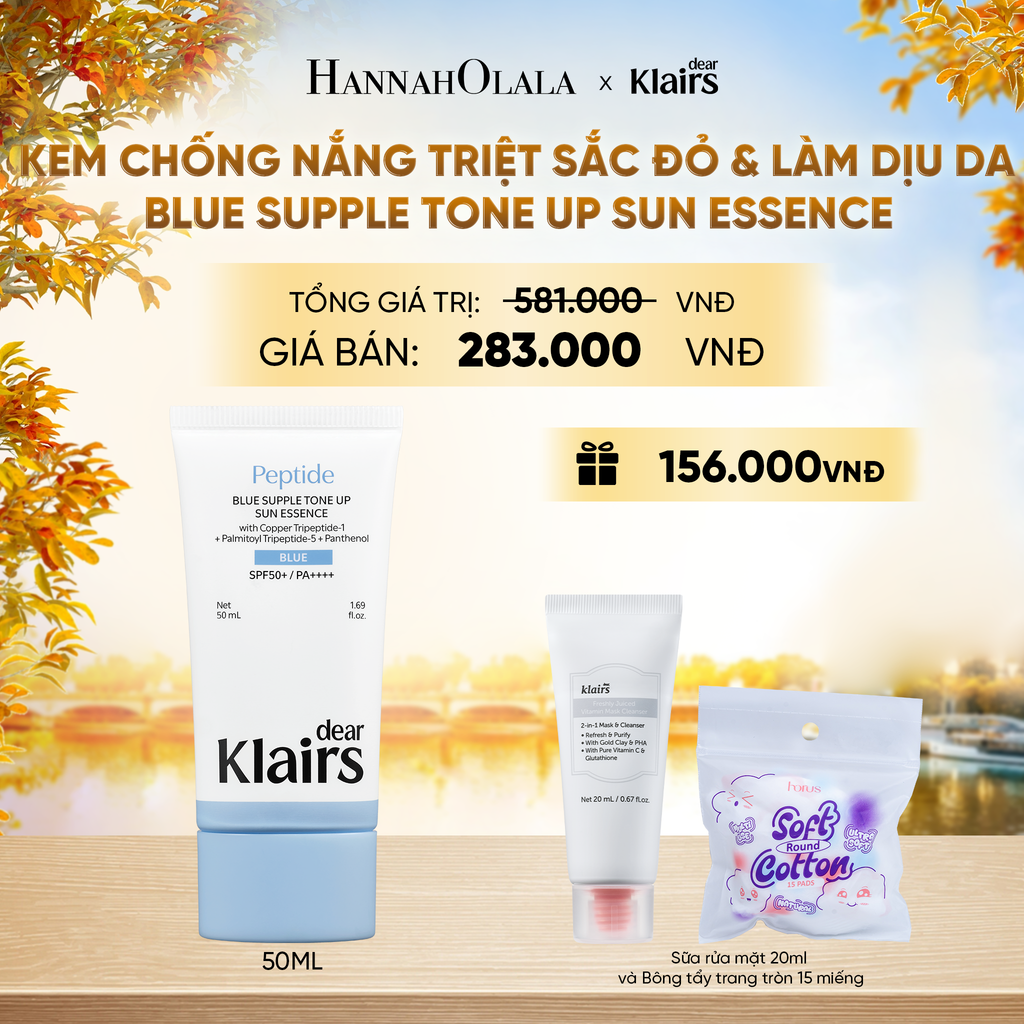  DEAR KLAIRS KEM CHỐNG NẮNG BLUE SUPPLE TONE UP SUN ESSENCE SPF50+ PA++++ 50ML (IP04) - E163 