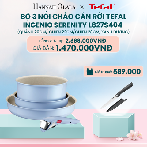  DEAL 15: BỘ 3 NỒI CHẢO CÁN RỜI TEFAL INGENIO SERENITY L827S404, QUÁNH 20CM/ CHIÊN 22CM/CHIÊN 28CM 