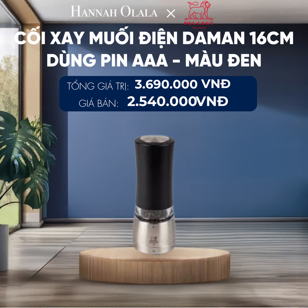  CỐI XAY MUỐI ĐIỆN DAMAN 16CM 
DÙNG PIN AAA - MÀU ĐEN 