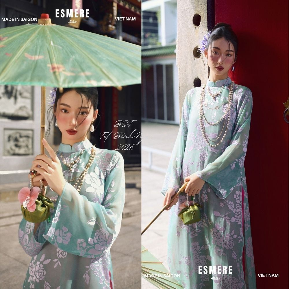  A619_DEAL 2: SET ÁO DÀI 3 MÓN CẨM HOA CÁC 